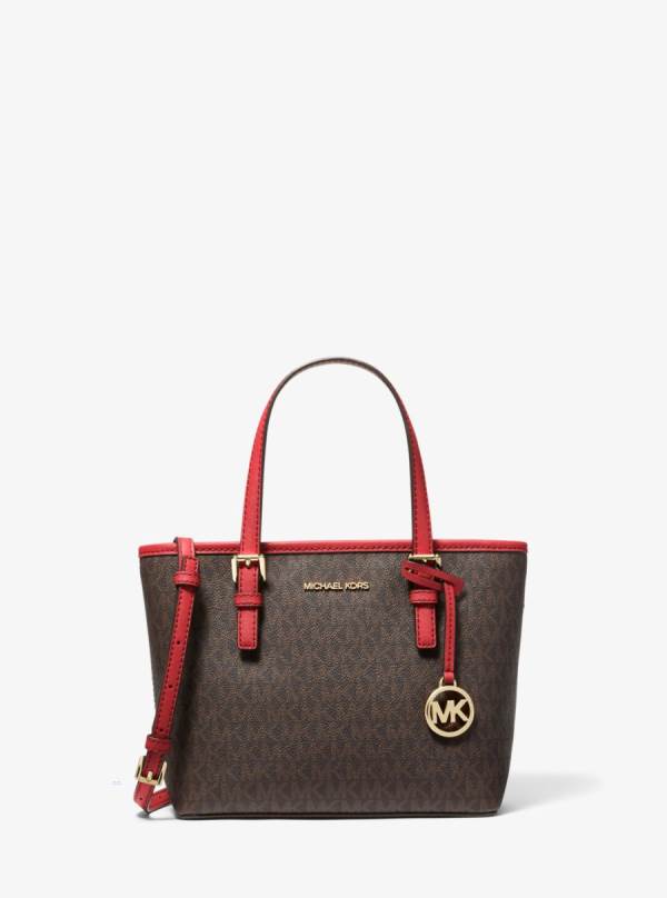 Damske Prenosná Taška Michael Kors Jet Set Travel Extra-Small Logo Top-Zip Červené - Kabelky Michael Kors Akcia | FADVY-6901
